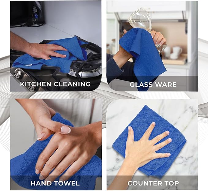 Avalon Towels Cotton Washcloths – (Pack of 24) Size 12x12 Inches, 100% Ring Spun Cotton, Soft & Absorbent Face Towels, Gym Towels, Hotel and Spa Quality, Reusable Fingertip Towels (Blue)