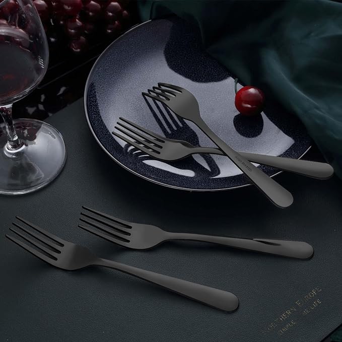 24 Pieces Dinner Forks Set (8 inch), Unokit Stainless Steel Dinner Forks Set of 24, Flatware Forks for Home, Kitchen or Restaurant - Mirror Polished, Dishwasher Safe - Black