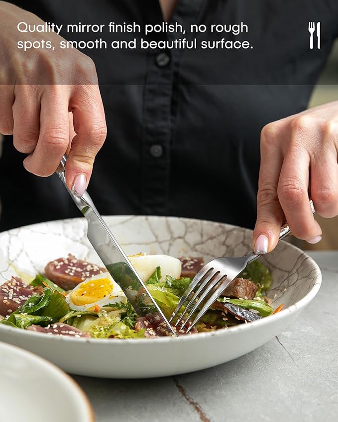 Hammered Silverware Set, Ollex 60-Piece Silver Flatware Set for 12 Mirror Finish Stainless Steel Eating Utensils Sets Include Forks Spoons and Knives Tableware Kitchen Cutlery Sets, Dishwasher Safe