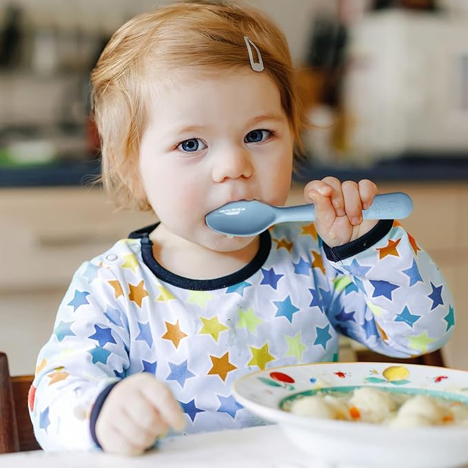 12 Pcs Plastic Toddler Utensils Set 6 Kids Forks and 6 Kids Spoons BPA Free/Dishwasher Safe Toddler Silverware Brightly Colored Kid Plastic Cutlery Set-Blue