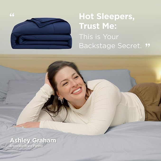 Breescape Cooling Comforter Queen Size - BlendTek™ Q-Max>0.46 Tech, Breathable Blanket for Hot Sleepers & Night Sweats Relief, Premium Lightweight Summer Bedding, 96x96 Inches, Twilight Blue