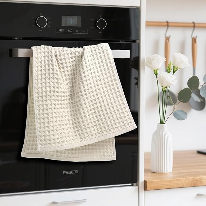 Jacquotha Waffle Hand Towels 5-Piece (Mist White) – Cotton, Quick Dry, Lint Free, 13” x 29”