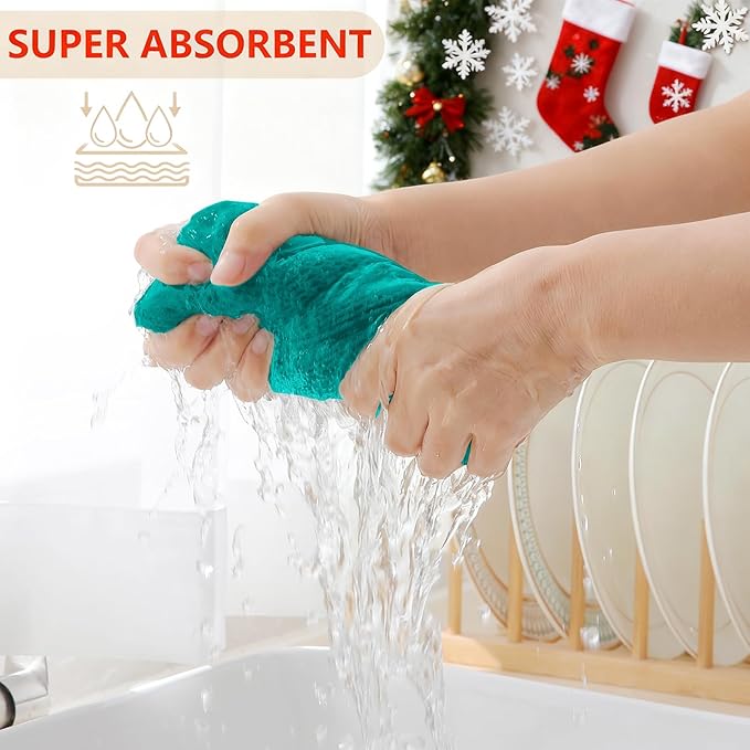 Homaxy 100% Cotton Waffle Weave Kitchen Dish Cloths, Ultra Soft Absorbent Quick Drying Dish Towels, 12 x 12 Inches, 6-Pack, Teal