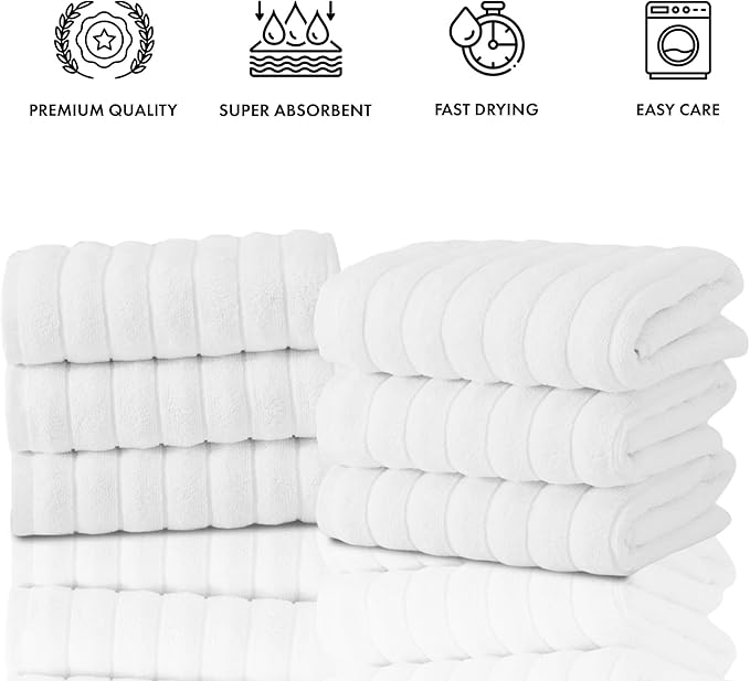 Classic Turkish Towels CTT Premium 6 Piece Hand Towels Set, 100% Turkish Cotton, Quick Dry & Comfy Towels for Hotel & Spa, Highly Absorbent | 20"x32" (White)