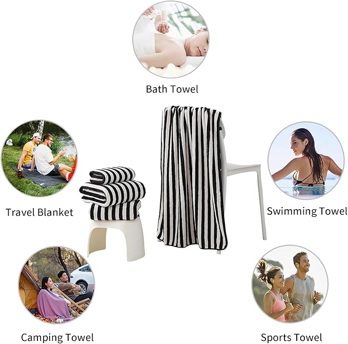 18-Piece Microfiber Bath Towels Set - 6 Bath Sheet, 6 Hand Towels, 6 Washcloths, Soft, Highly Absorbent Bathroom Towel, Quick Dry & Less Lint Shower towel for Bathroom, Hotel, Spa, Dorm-Black White