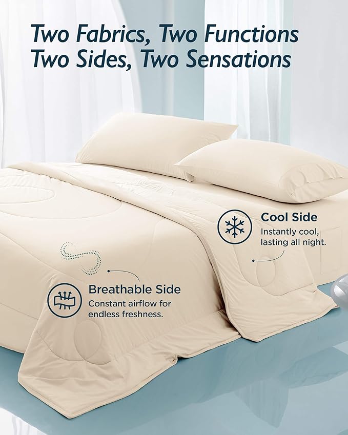 Breescape Cooling Comforter Twin Size - BlendTek™ Q-Max>0.46 Tech, Breathable Blanket for Hot Sleepers & Night Sweats Relief, Premium Lightweight Summer Bedding, 72x96 Inches, Ivory