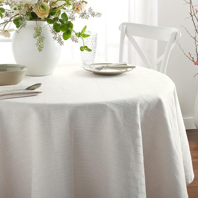 Martha Stewart Honeycomb Modern Farmhouse Tablecloth, Beige, 70" Round
