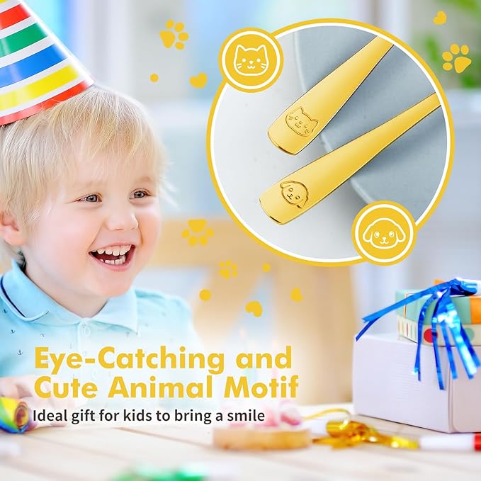 DRKIO Stainless Steel Toddler Utensils Set - 12 Pieces Kids Silverware Set Children Safe Food Grade Small Forks and Spoons Dishwasher Safe Mirror Polished