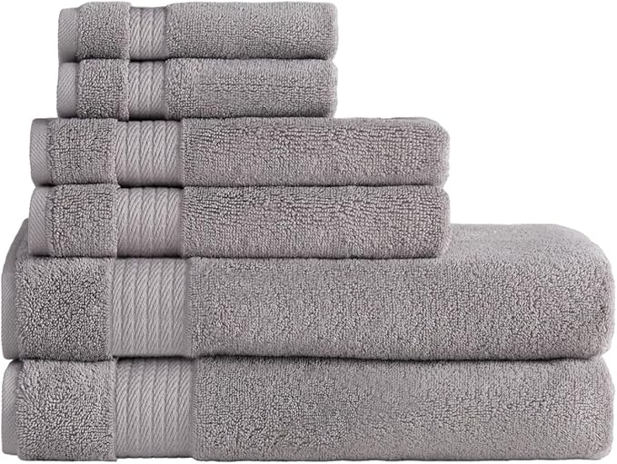 Ozdilek 6-Piece Bath Towel Set, 2 Bath, 2 Hand, 2 Wash, 100% Cotton Turkish Towels, 2 Bath Towels (30x60/550 GSM), 2 Hand Towels (16x30/575 GSM), 2 Washcloths (13x13/600 GSM) (Light Grey)