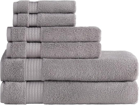 Ozdilek 6-Piece Bath Towel Set, 2 Bath, 2 Hand, 2 Wash, 100% Cotton Turkish Towels, 2 Bath Towels (30x60/550 GSM), 2 Hand Towels (16x30/575 GSM), 2 Washcloths (13x13/600 GSM) (Light Grey)