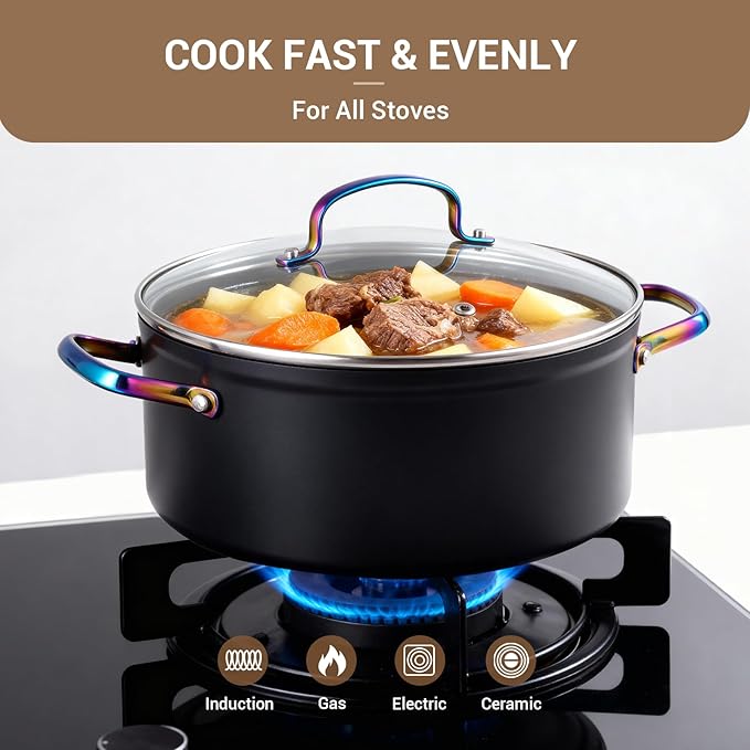 Ammeloo 17 Pcs Ceramic Cookware Set, Induction Pots and Pans Set Non Stick, Premium Colored Stay Cool Handle, Non Toxic PFOA PFOS Free, Oven Safe & Compatible with All Stovetops, Black