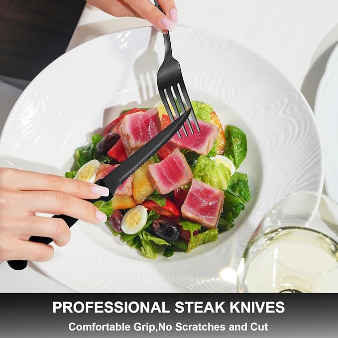 61Pcs Silverware Set with Organizer, Silver Stainless Steel Flatware Set for 10 Cutlery Utensil Sets with Steak Knives, Spoons and Forks Set, Dishwasher Safe