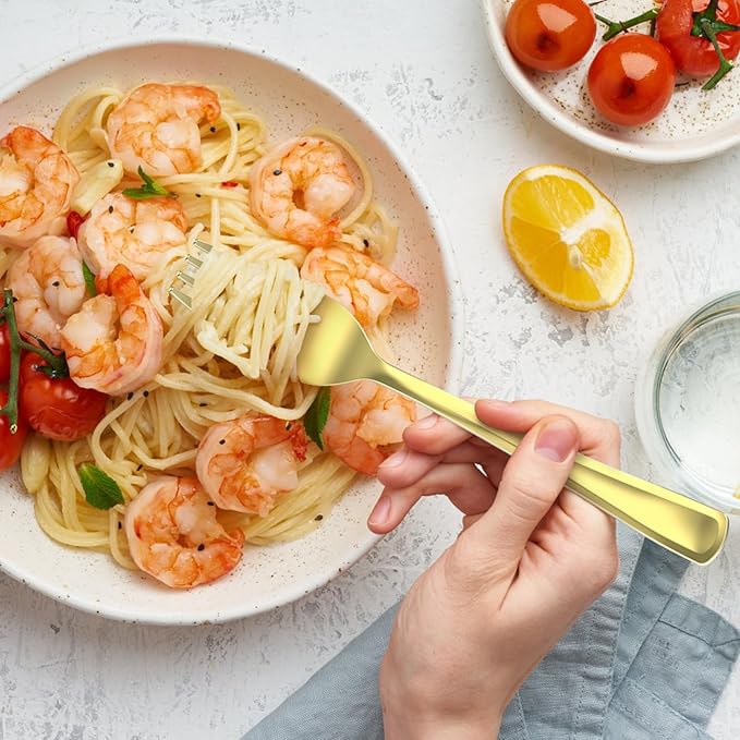 200 Count Heavy Duty Gold Plastic Silverware, 100 Forks, 50 Spoons, 50 Knives, BPA-Free, Heat Resistant, Disposable Plastic Utensils Set Cutlery Set, Plasticware Bulk