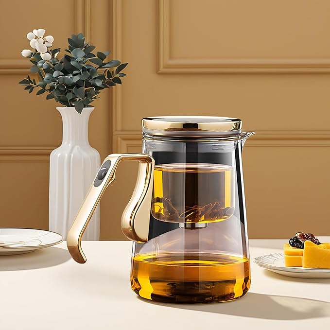 YJX Magnetic Glass Teapot, 25.4oz Small Enchanted Brewing Tea Pot, Witchcraft Magic Borosilicate Tea Set with Strainer for Loose Leaf or Herbal, Exquisite Kettle Gift for Tea Lovers(Golden)