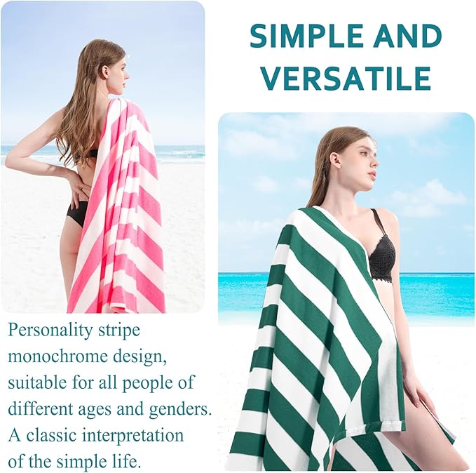 2 Packs Extra Large Bath Towels Striped Beach Towel Set Bathroom Sheets Oversized Quick Dry Soft Fluffy XL Big Absorbent Microfiber Bulk Blanket Turkish Hotel Shower Pool Hot Tub Toallas Baño Grandes