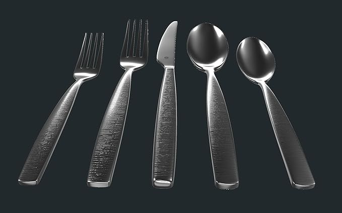 Engraved Silverware Set for 16 | 18/10 Stainless Steel Flatware with Mirror Finish and Engraved Handles | Heavy-Duty, Dishwasher Safe, Built to Last (80-Piece, Mezzano Engraved)