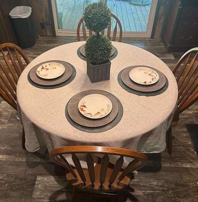 EVERLY 100% Pure Linen Round Tablecloths 90Inch Round Machine Washable Tablecloth for Thanksgiving,Decorative Halloween,Buffet Parties,Picnic,Events,Weddings and Restaurants-Natural Linen
