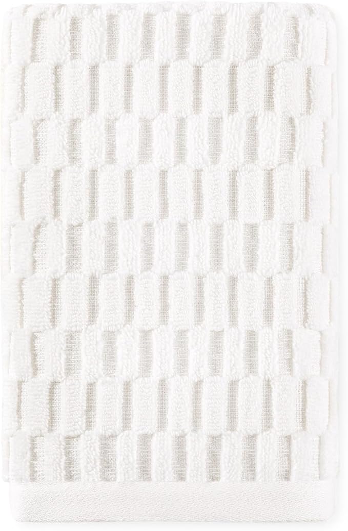 DKNY Metro Tile Quick Dry 100% Cotton Towel Set for Bathroom – 2 Bath, 2 Hand, Zero Twist, Absorbent, Supremely Soft, 550 GSM, 4 Piece, White