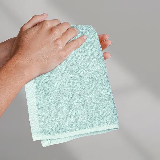 Amazon Basics face Towels for Bathroom, 100% Cotton Extra Absorbent washcloth, Fast Drying - Salon Towel - Ice Blue (12 x 12 inches) (Pack of 144)
