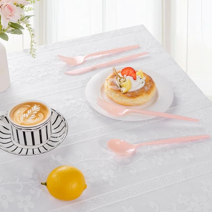 LIYH 150 Pcs Pink Plastic Cutlery Sets - Pink Plastic Silverware Heavyduty, Disposable Utensil Sets, 50 of Each Forks, Knives & Spoons Flatware Set for Party Birthday