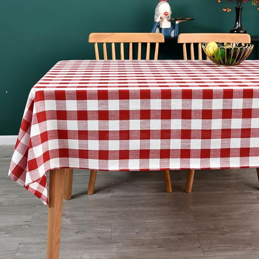 Gingham Tablecloth Rectangle Table Cloth Heavy Duty Cotton Checkered Table Cover for Spring Picnic Kitchen Dining(C-Red, 52x98 inch)