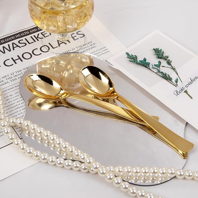 Liacere 360Pcs Plastic Spoons - 6.7 inch Heavy Duty Plastic Spoons-Heavyweight Gold Disposable Spoons-Gold Silverware for Halloween &Chrismas And Daily Using & New Year