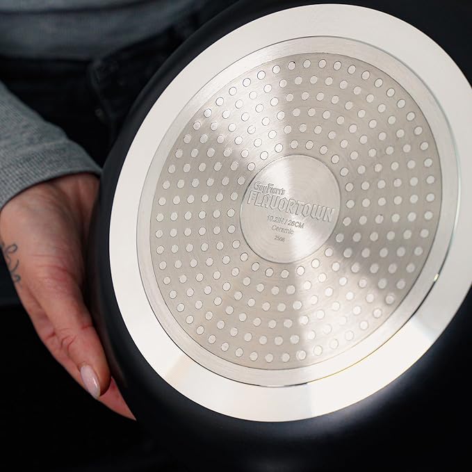 Guy Fieri's Flavortown 2-Piece Ceramic Cookware Set, Nonstick Frying Pan Set 10" and 12", Easy-Clean Kitchen Cookware, Made without PFAS PTFE PFOA, Induction Compatible, Oven & Dishwasher Safe, Black