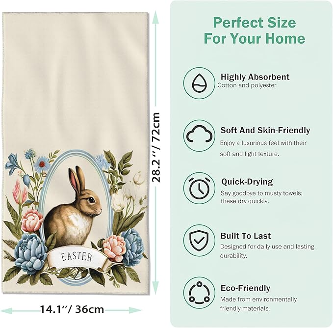 Hand Towels for Bathroom Set of 2,Vintage Easter Bunny Flowers Hand Towels Decorative Soft Bathroom Towels for Kitchen Guest Gym Spa 14x28in