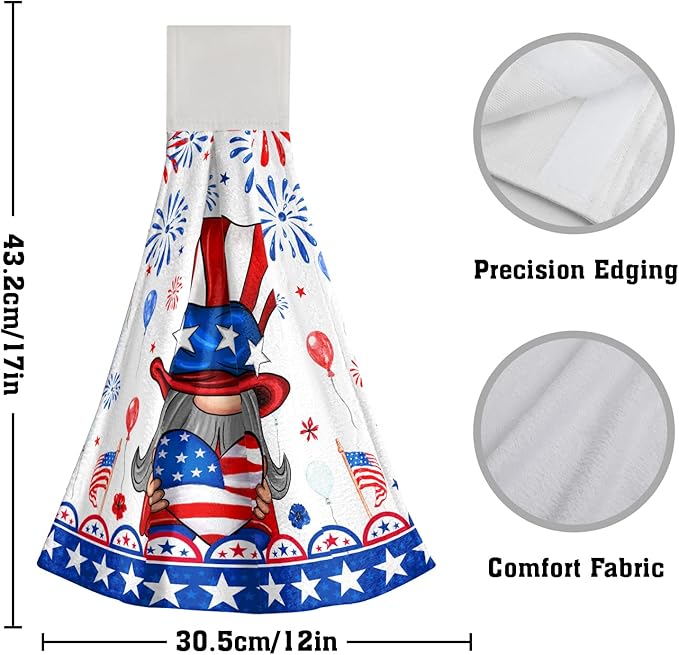 Giwawa American Flag Hand Towels 2 Pack Home Decorative Patriotic Gnome Kitchen Dish Towels Hanging Tie Towels for Bathroom Tabletop Holiday