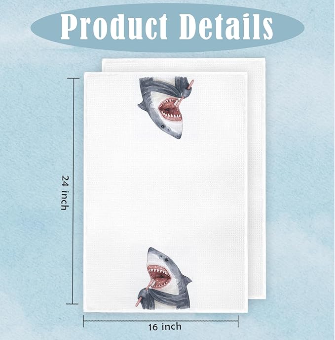 Shark Hand Towels,Toddler Bathroom Decor,Beach Towels,Coastal Beach Kids Bathroom Decor,Funny Shark Lovers Gifts 16x24 Inch Set of 2