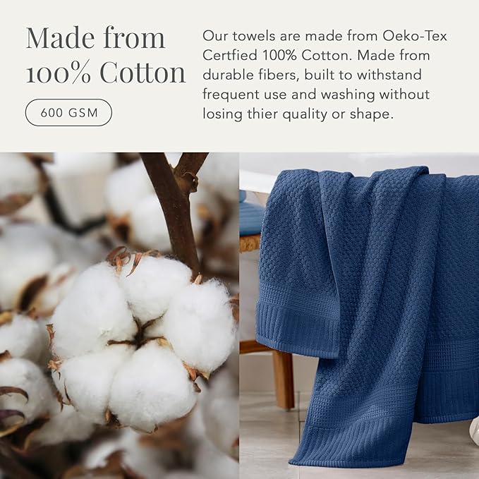 NY Loft 100% Cotton 2 Pack Bath Sheet Towel Set | Super Soft & Absorbent Quick-Dry Oversize Bath Towels |Textured and Durable Cotton | Navy Blue