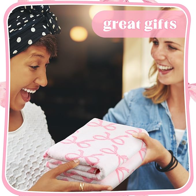 2 Pcs Pink Bow Bathroom Towels 100% Cotton Coquette Bow Bath Towels 28 x 55 Inch Absorbent Soft Preppy Bathroom Decor for Spa Gym Kitchen Women Gifts