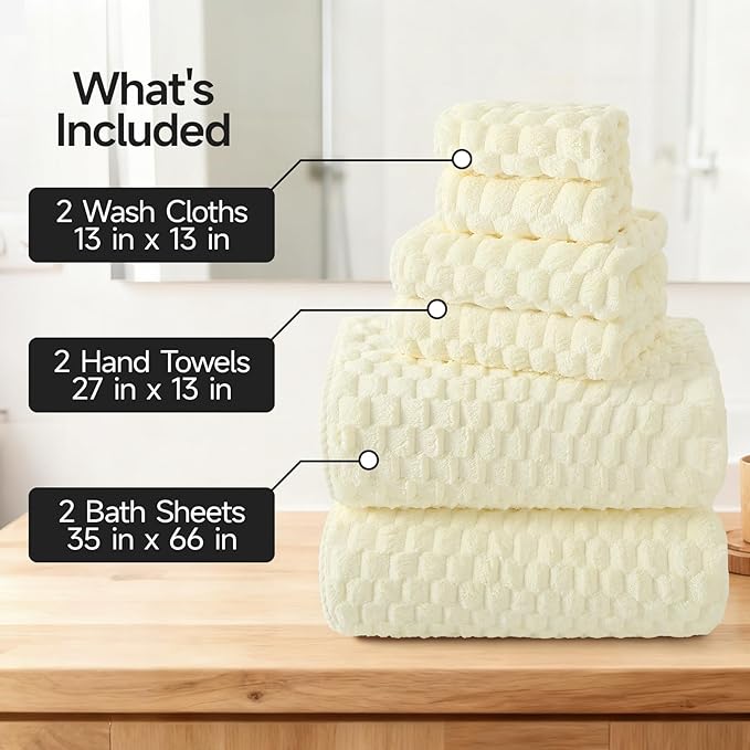 REDKISS Cream Extra Large Bath Towels Set of 6-35"x70" Oversized Bath Sheets for Adults, Microfibers Bathroom Towel Sets XL, Highly Absorbent Luxury Shower Towel for for Bathroom Spa Gym Hotel Yoga