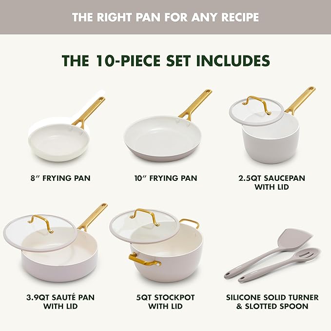 GreenPan Nonstick Reserve Pro 10 Piece Cookware Set, NSF Certified Ceramic, Hard Anodized PFAS-Free Pots & Pans Set with Lids, Stainless Steel Handles, Oven & Dishwasher Safe, Oyster Gray