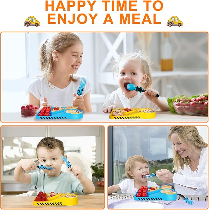 Construction Toddler Utensils - Toddler Forks and Spoons - Kids Construction Truck Utensils - Forks and Spoons Silverware Set - Christmas Birthday Gift for 1 2 3 4 5 year old, Blue