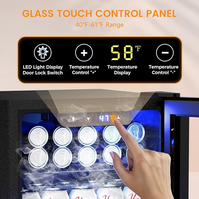 130 Can Beverage Refrigerator Built In Freestanding Wine Fridge with Stainless Steel Reversible Glass Door, Quiet Compressor LED Touch Control for Home Kitchen Bar, 3.2 Cu.ft Silver