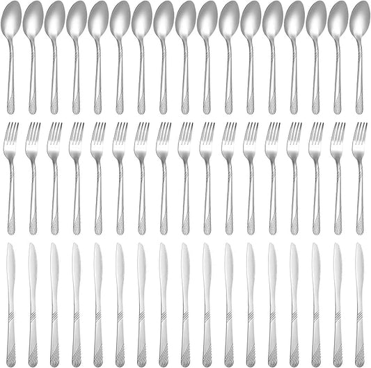 Minatee 201 Pcs Thin Silverware Set Stainless Steel Flatware Sets Service for 67 Silver Cutlery Set Serving Utensils Sits Includes Knife Fork Spoon for Kitchen Dinner Table