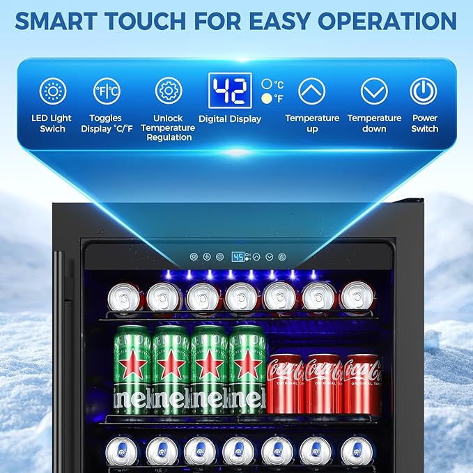 24 Inch Wide Beverage Refrigerator, Under Counter 24" Beverage Cooler with Glass Door, 180 Cans Drink Fridge Built-in/Freestanding Beer Fridge with Powerful Cooling for Home/Kitchen, Black