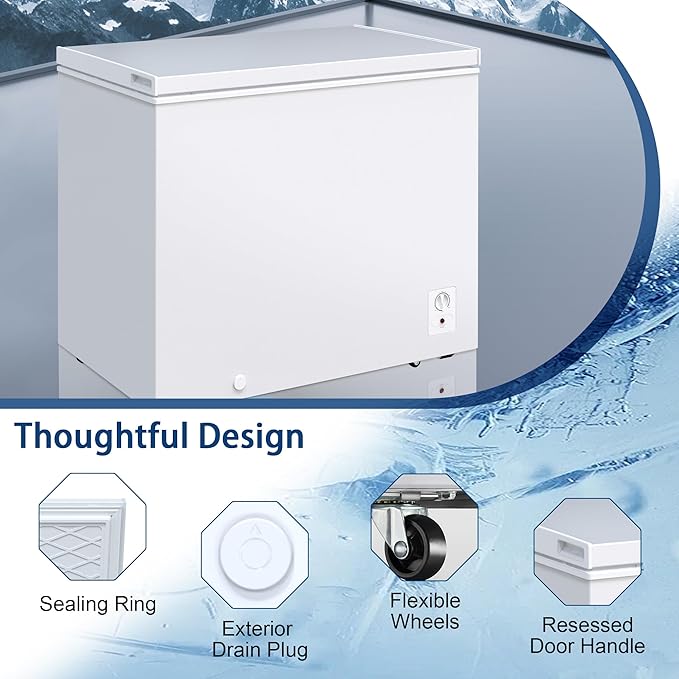 Large Chest Freezer,10.4 Cu.ft Deep Freezer FreeStanding Top Door Freezer with 8 Adjustable Thermostat (-11.2°F to 10.4°F) and Removable Basket, Universal Wheels, Manual Defrost for Garage, White