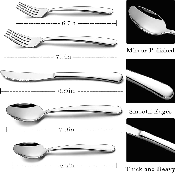 HaWare Heavy Duty Silverware Set, 60-Piece Stainless Steel Flatware Cutlery for 12, Modern & Elegant Design Includes Knives/Forks/Spoons, Mirror Polished and Dishwasher Safe