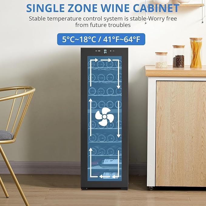 32 Bottle Wine Cooler Refrigerator, Freestanding Small Wine Fridge with Glass Door, Digital LED Temperature Control, Quiet Compressor Beverage Cooler, 41-64°F, for Red, White, Champagne