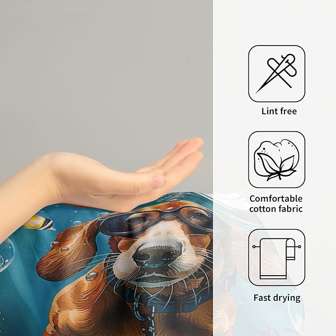 Imiss Funny Dog Hand Towels Set of 2 Sea Ocean Themed Small Bath Towel Guest Towels 14.4 x 28.3 Inch for Kitchen,Dish,Gym,Spa