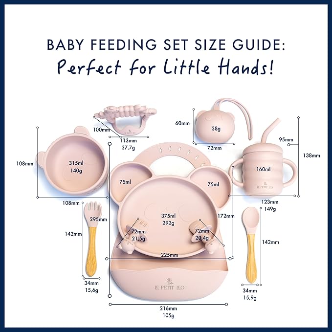 Silicone Baby Feeding Set - Complete Baby Led Weaning Supplies with Non-Toxic Silicone Bibs, Suction Plates, Suction Baby Bowl, Sippy Cup, Baby Spoons and Fork, Toddler Utensils (Angelic Pink)