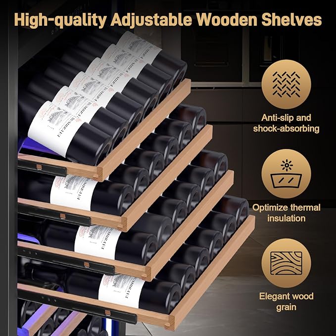 24" Inch Dual-Zone Wine Fridge, Freestanding/Built-in Wine Cooler Refeigerator, Large Capacity Tall Wine Cellar For Wine Collection, Wine Chiller with Safety Lock, Low Noise and Fast Cooling