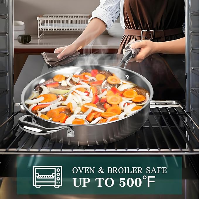 EWFEN Pots and Pans Set, 3 Ply 11 Piece Stainless Steel Cookware Set, Oven Dishwasher Safe | Induction Compatible Frying Pans, Saucepans, Saute Pan & Stock Pot, PFOA Free Kitchen Skillet