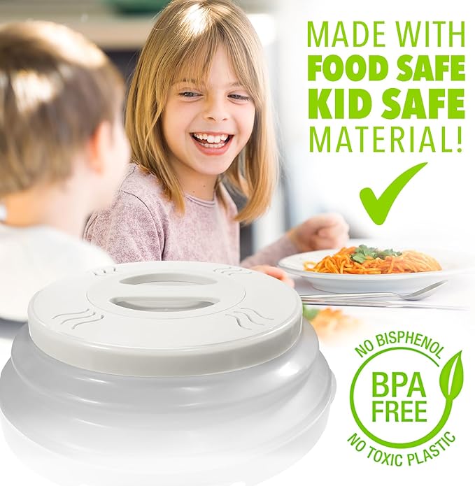 HOVER COVER Magnetic Microwave Splatter Cover with High Power, Strongest Magnetic Grip, Collapsible 12-Inch BPA-Free Food Lid, Vented Plate Guard, Dishwasher Safe, Space-Saving Storage - White