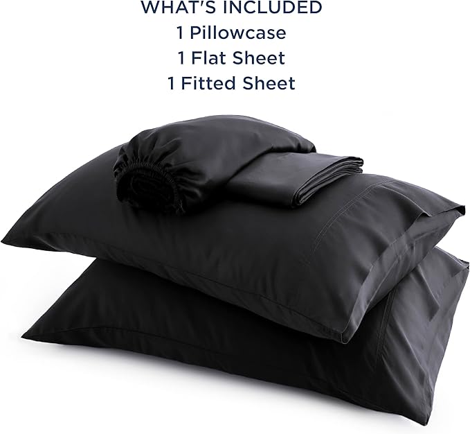 Bedsure Cooling Sheets Twin XL, Rayon Derived from Bamboo, Breathable & Soft Twin XL Sheet Sets, Deep Pocket Up to 16 Inches, Hotel Luxury Silky Dorm Bedding for Hot Sleepers, Black