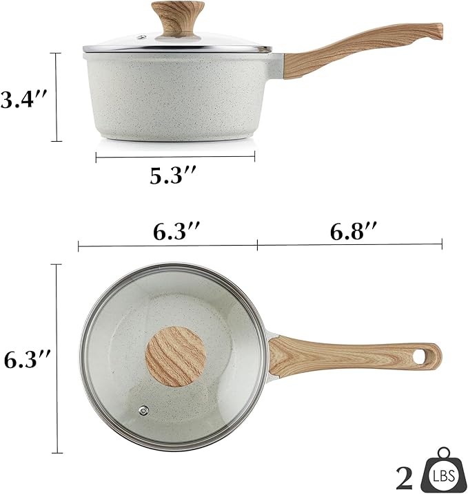 SENSARTE White Ceramic Nonstick Saucepan with Lid 1.5 Quarts, Small Cooking Pot with Stay Cool Handle, Induction Compatible Saucepot, White Granite Coating, Free of Intentionally Added PTFE/PFOA/PFAS