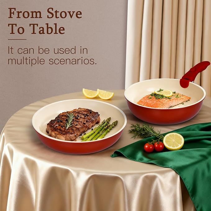 GiPP 5PCS Pots and Pans Set Non Stick, Nonstick Cookware Set Detachable Handle,Ceramic Pots for Cooking Non Stick with Removable Handle, RV Cookware Set, Red Black Gradien