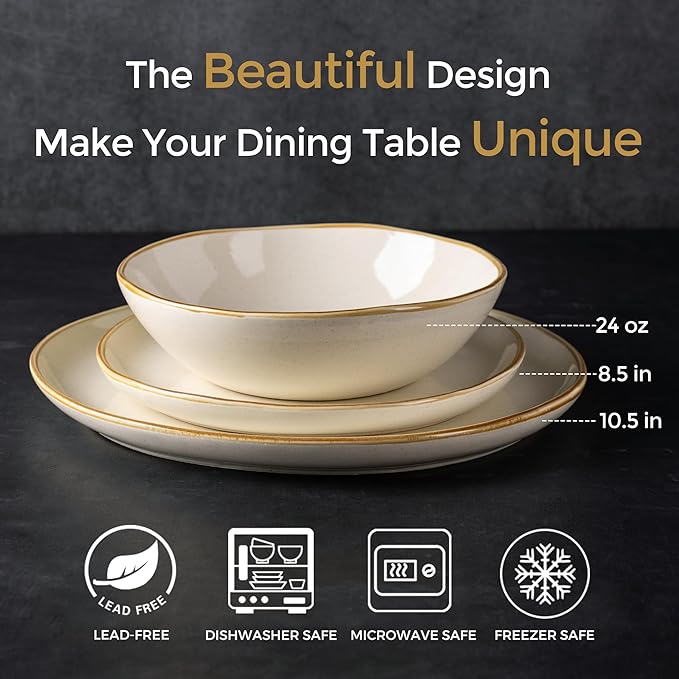 AmorArc Ceramic Dinnerware Sets,Handmade Reactive Glaze Stoneware Plates and Bowls Sets,Highly Chip and Crack Resistant | Dishwasher & Microwave Safe Dishes Set, Service for 4 (12pc)